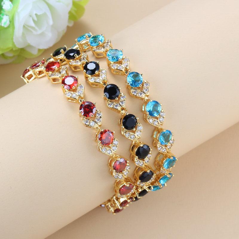 

Gold Plated Jewelry Colorful Cubic Zirconia Wedding Charm Bracelet For Women African Bridal Costume