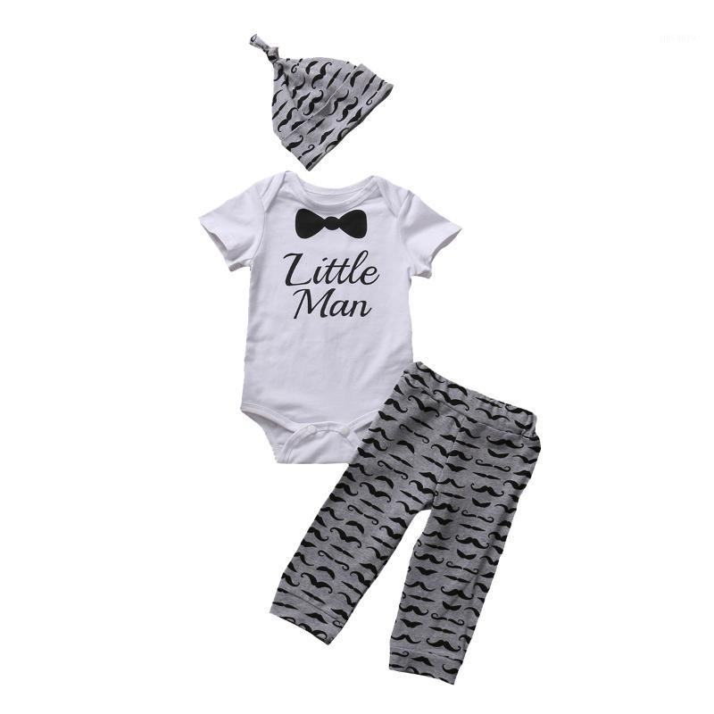 

Newborn Baby Boys Cotton Clothes Little Man Short Sleeve Romper Top+Long Pants+Hat 3Pcs Casual Outfits Infant Summer Sets 0-18M1, As pic