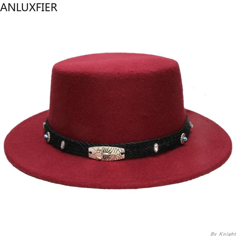 

A187 Adult Wool Fedoras Hat Adults Children Wool Flat Roof Dome Top College Style Bowler Hat Fascinator Hats Felt Hats, Black