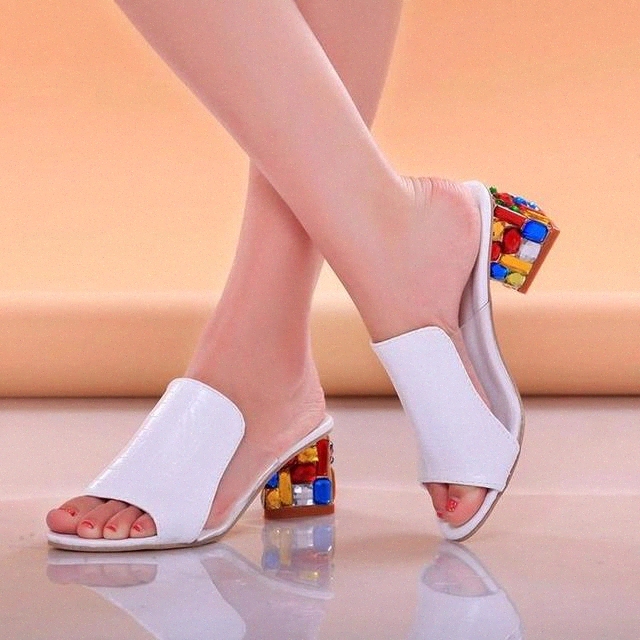 

Rhinestone PU heels women sandals 2020 fashion sexy shoes woman high heels sandals women shoes outdooe slippers ladies #Ua8l, Beige
