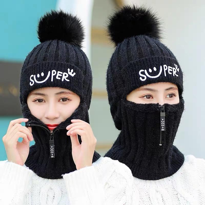 

Winter Knitted Beanie Hats Women Thick Warm Beanies Skullies Hat Female knit Letter Bonnet Beanie Caps Outdoor Riding Sets, Black