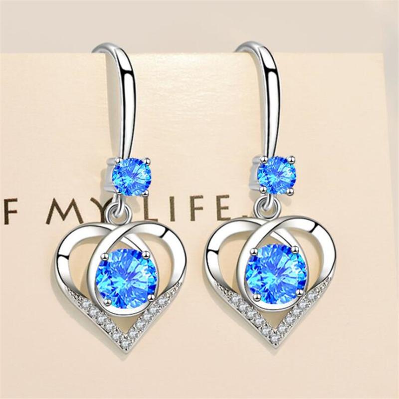 

Fashion Stud Earrings Blue Pink White Zircon Heart Shaped Earrings Jewelry New 2020 Trend Valentine's Day Gift Wholesale