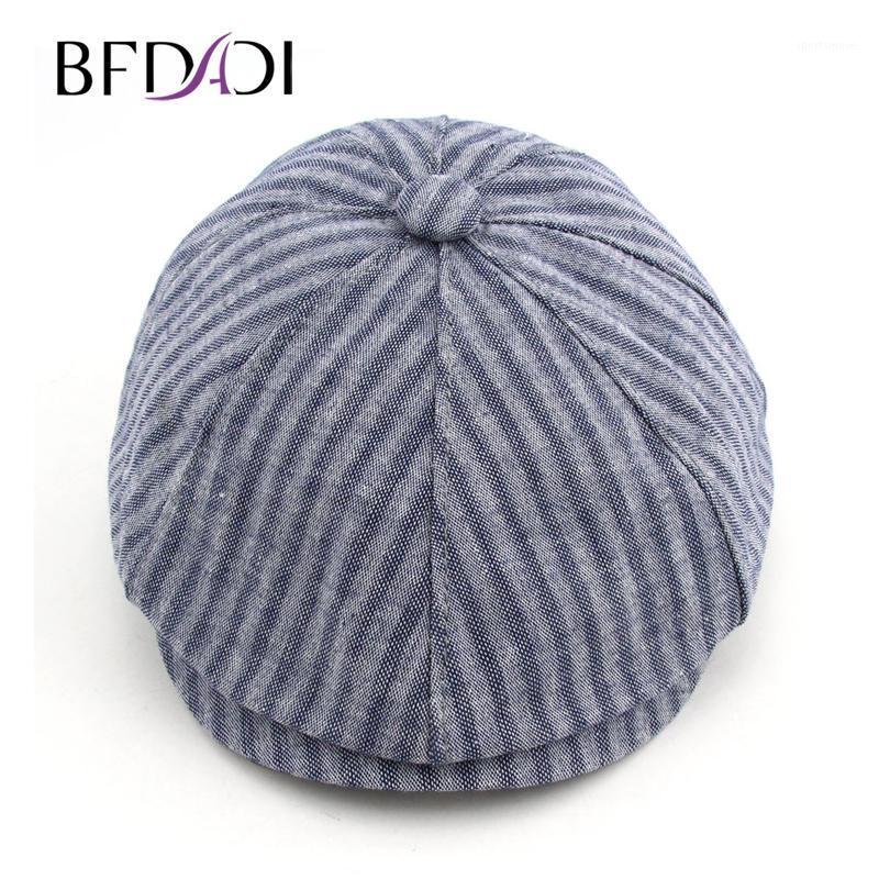 

BFDADI 2020 Spring And Summer Fashion Hats For Men Newsboy Caps Striped Beret Cap 6 colors Newsboy Hat Size 57-60cm1, 02