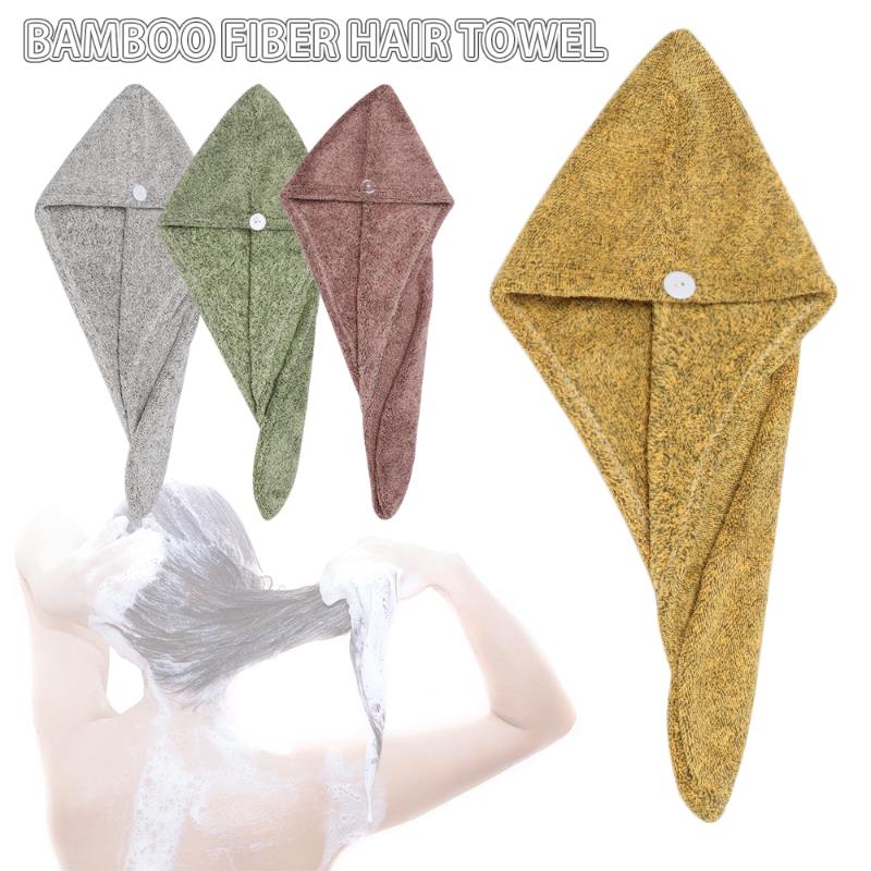 

Soft Bamboo Fiber Hair Towel Quick Dry Bath Shower Loop Button Head Turban Hat Cap Ultra Absorbent Bath Accessories
