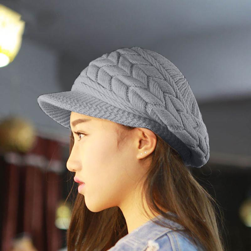 

women hat winter elegant Fashion Women's Warm Solid Thicken Soft Wool Hat Knit Windproof Cap Berets#4