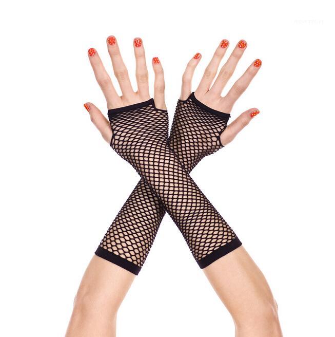 

New 1Pair 70s 80s Fishnet Gloves Lace Fingerless Length Women's Dance Costume Disco1