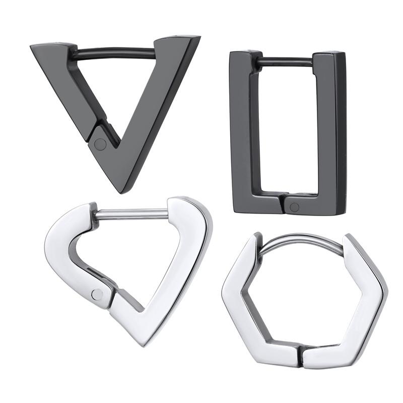 

1PC Punk Rock Triangle Square Heart Hoop Earrings Black Metal Stainless Steel Geometric Piercing Earring Women Men JewelryE20-p