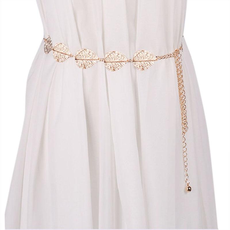 

110cm Sweater Waist Belt Women Metal Chain Belt Leaf Shape Waist Dress, Gold
