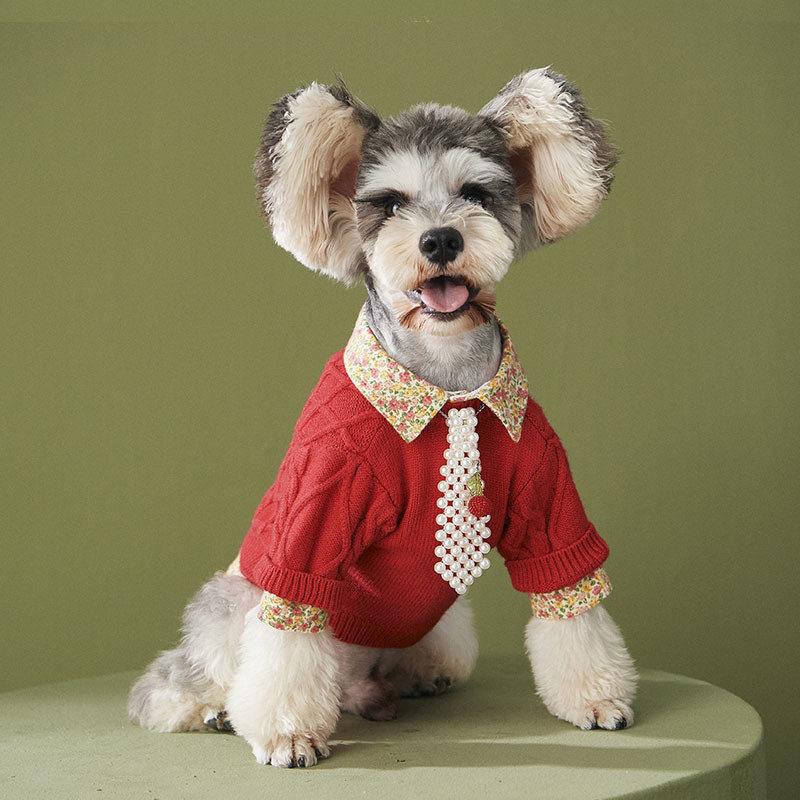 

Dog Christmas Sweater Winter Dog Coat Small Clothes Puppy Sweater For Pet Knitting Crochet Cloth, Red