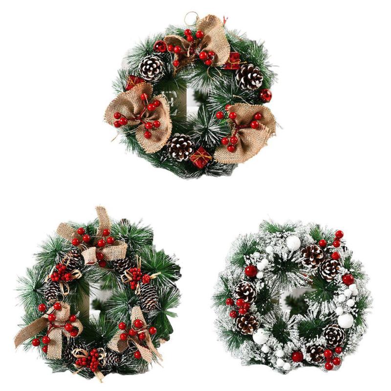 

Christmas Bowknot Wreath Garland Door Window Wall Hanging Ornament Decoration Rattan With Bow Pine Cones Gift