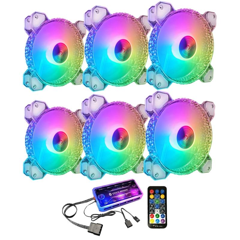 

COOLMOON Crystal Diamond RGB Sets, 12cm Silent Long-Life RGB Light Emitting Case Cooling Fan Set for PC