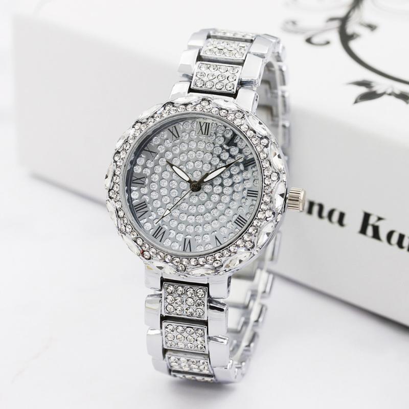 

Wristwatches Luxury Ladies Watches Bracelet Metal Quartz For Women Large Lace Full Diamond Roman Scale Steel Band Watch1, As photo