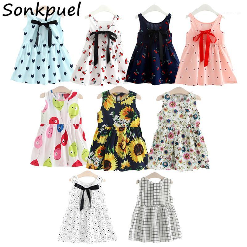 

2020 Summer Baby Girls Dresses Fashion Plaid Printing Elegant Princess Dress Kids Sleeveless Bow Cute Sundress girl Clothes1, Rs0007-02