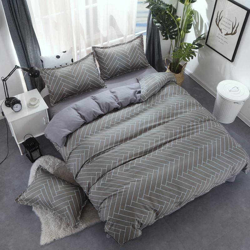 

Simple Solid Color Geometric Stripe 4pcs Bed Cover Set Duvet Cover Adult Child Bed Sheet Pillowcase Comforter Bedding Set 61010, 2tj-61009-004