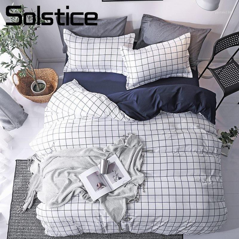 

Solstice Home Textile Simple Nordic Bedding Linen Set For Teen Boy Girls White Blue Plaid Duvet Cover Pillow Case Flat Bed Sheet1, 10