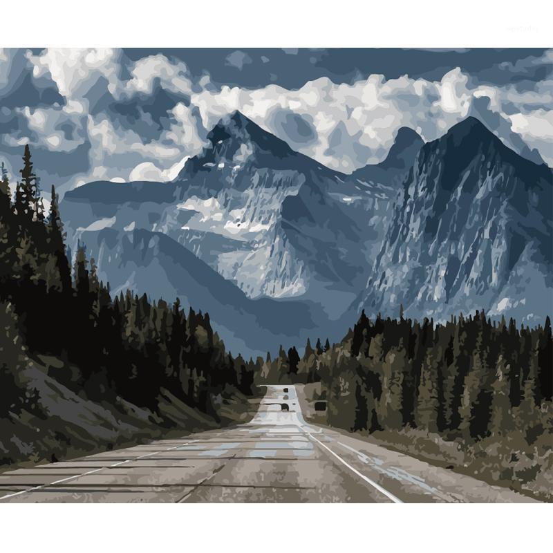 

Painting By Numbers DIY Dropshipping 40x50 60x75cm Road to the mountain Scenery Canvas Wedding Decoration Art picture Gift1