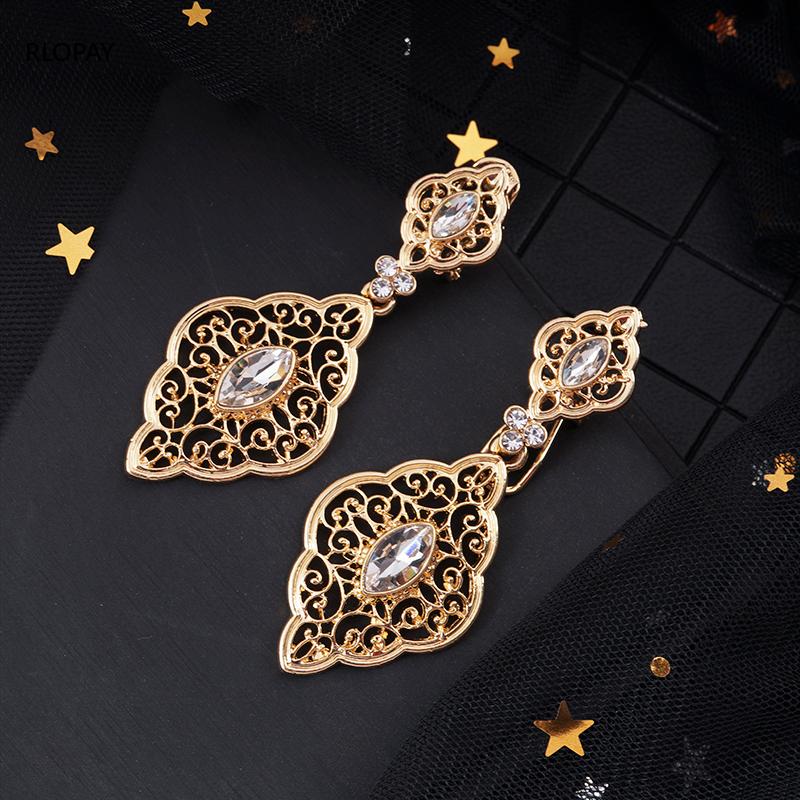 

European Fashion Golden Earrings Hollow Flower Drop Earrings Bridal Jewelry with Rhinestone Women