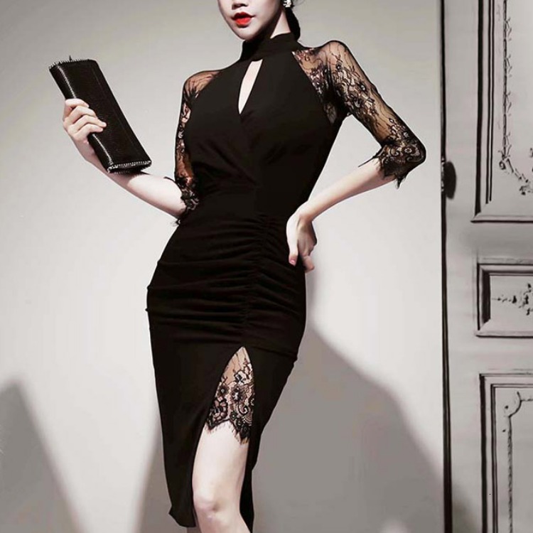 

2021 New Solid color black spring and summer Korean retro-fashionable sexy lace seams thin female waist TLYW