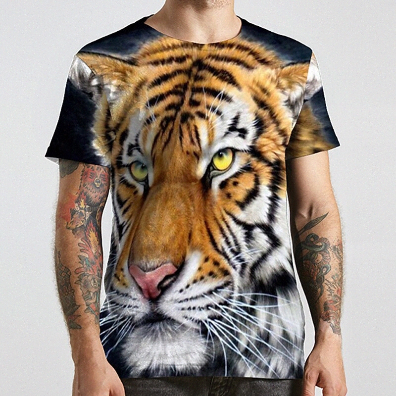 T-shirt unisexe T-shirt 3D Imprimé graphique Impression de Tiger Animal Plus Taille Cou rond Casual imprimé quotidien à manches courtes Mode Desi