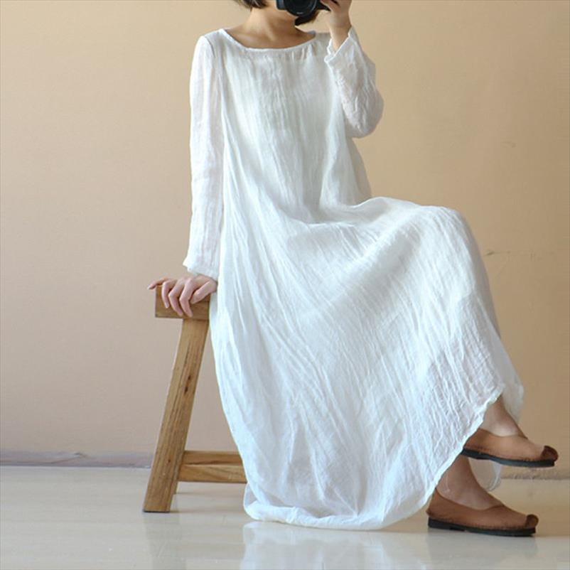 Bohemian Long Dress Women Transparent Casual Loose Summer Beach White Sundress Long Sleeve Maxi Vestidos Robe Plus Size-image-618221716