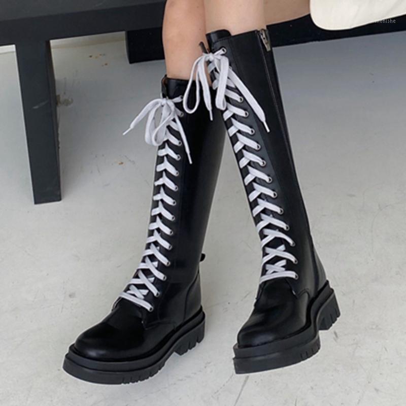 

RIBETRINI Brand Design Skidproof Sole Shoelaces mid-calf Chic winter boots Boots Women Cool Motorcycles Boot Footwear1, Black