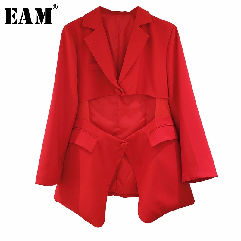 

[EAM] Women Red Irregular Split Big Size Blazer New Lapel Long Sleeve Loose Fit Jacket Fashion Tide Spring Autumn 1Y593 201106, Blue
