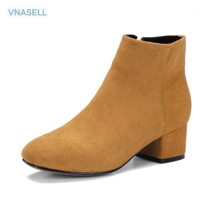 

Vnasell Fashion genuine leather ankle boots, round toe, square heel, solid color, Short Plush, 7 colors size 34 -41 42 431, Gray
