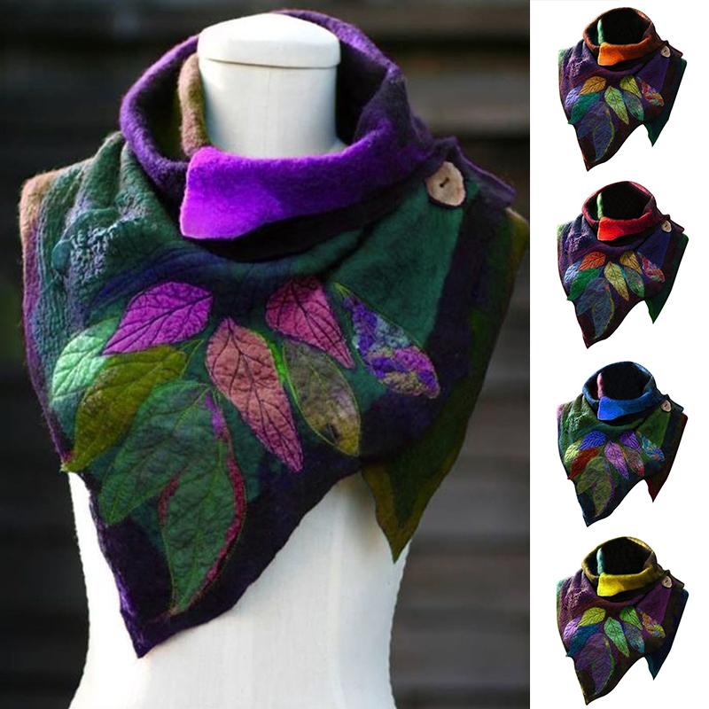 

Women Polyester Holiday Scarf Leaf Pattern Digital Printing Irregular Scarf TY66