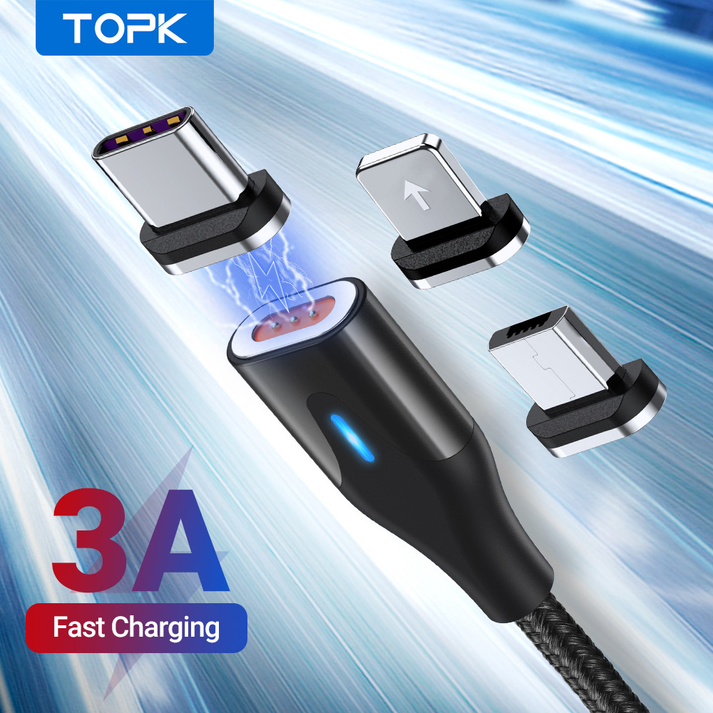 

TOPK Magnetic Micro USB Type C Cable for Phone 6 7 8 Plus 11 3A Fast Charging Magnet Charger for Xiaomi Mobile Phone Cables, Only plug no cable