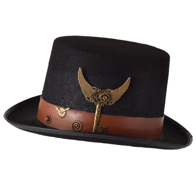 

Fashion Men Women Handmade Steampunk Top Hat With Gear Glasses Stage Magic Hat Party Size 58CM Steampunk, Black