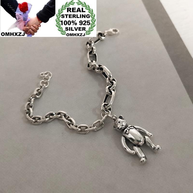 

OMHXZJ Wholesale HB106 European Fashion Fine Woman Girl Birthday Party Gift Vintage Bear Charm 100% 925 Sterling Silver Bracelet1
