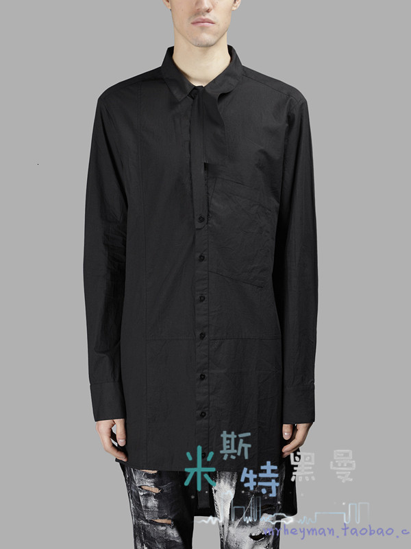 

2021 New Custom Fabric Deconstruction of Men Shirt Asymmetric Front Seam Short Back Pocket Dress Shirt. S-6xl!! 3YWI, Black.