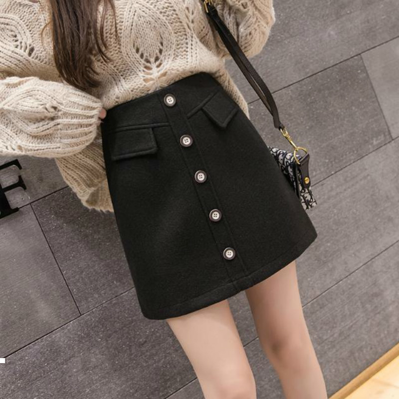 

New autumn 2021 single-breasted tweed women high skirt with elegant lady woolen skirts y399 RMM5, Apricot
