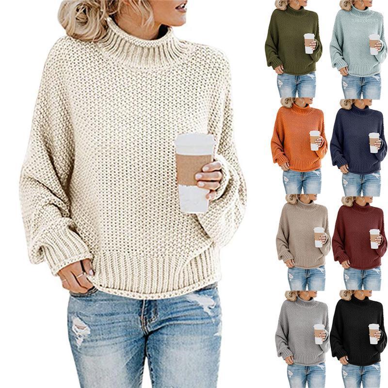 

Autumn winter thick line hedging knitting twist loose Lantern sleeve high collar sweater pullover long sleeve women sweaters1, Black