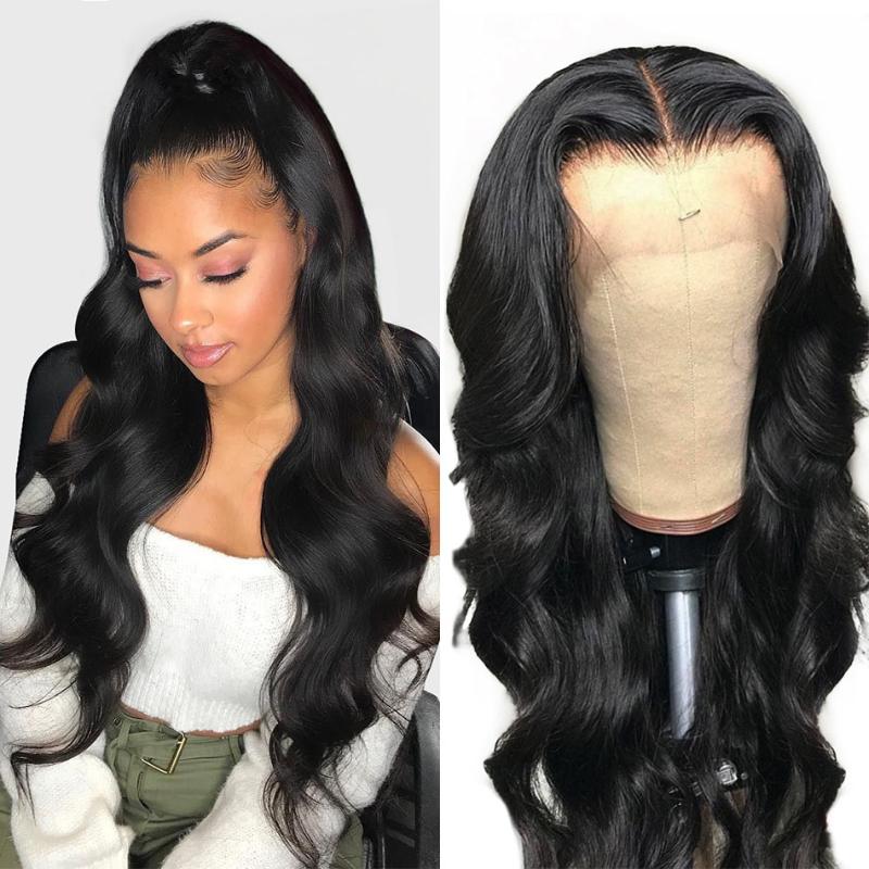 

30 Inch Body Wave Lace Front Wig 4x4 Lace Closure Wig Peruvian Human Hair Front Wigs Pre Plucked Hairline Remy Hair 150%, Natural color