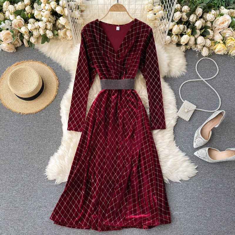 

2021 New Female in vintage sexy elastic bands an elegant fall line dressed solid AKIH, Blue