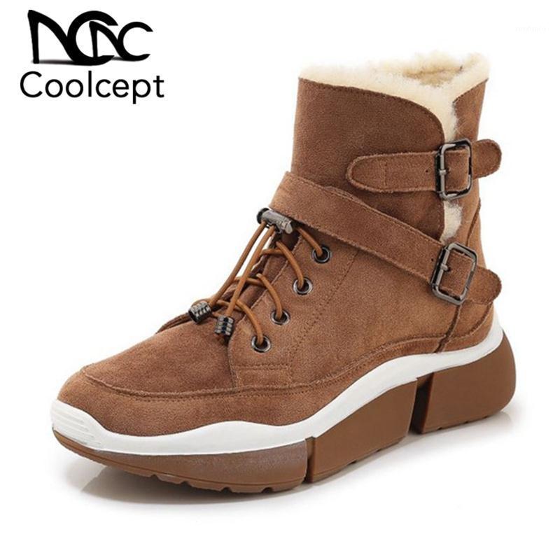 

CoolCept Women Buckle Genuine Leather Snow Boots Round Toe New Arrival Warm Ankle Boots Daily Fashion Shoes Women Size 35-391, Black