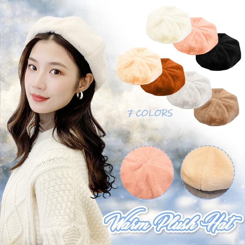 

wool beret painter cap baked wheat cake cap warm girl High Quality Women Beret Warm Female Bonnet Hats Solid Color Winter, Beige