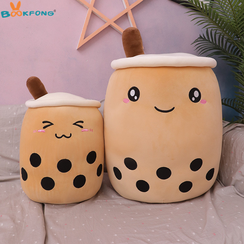 

50/70cm Cartoon Plush Toys Bubble Tea Cup Shaped Pillow Real Life Stuffed Soft Back Cushion Funny Boba Food Toys For Kids Baby LJ201126, White round eyes