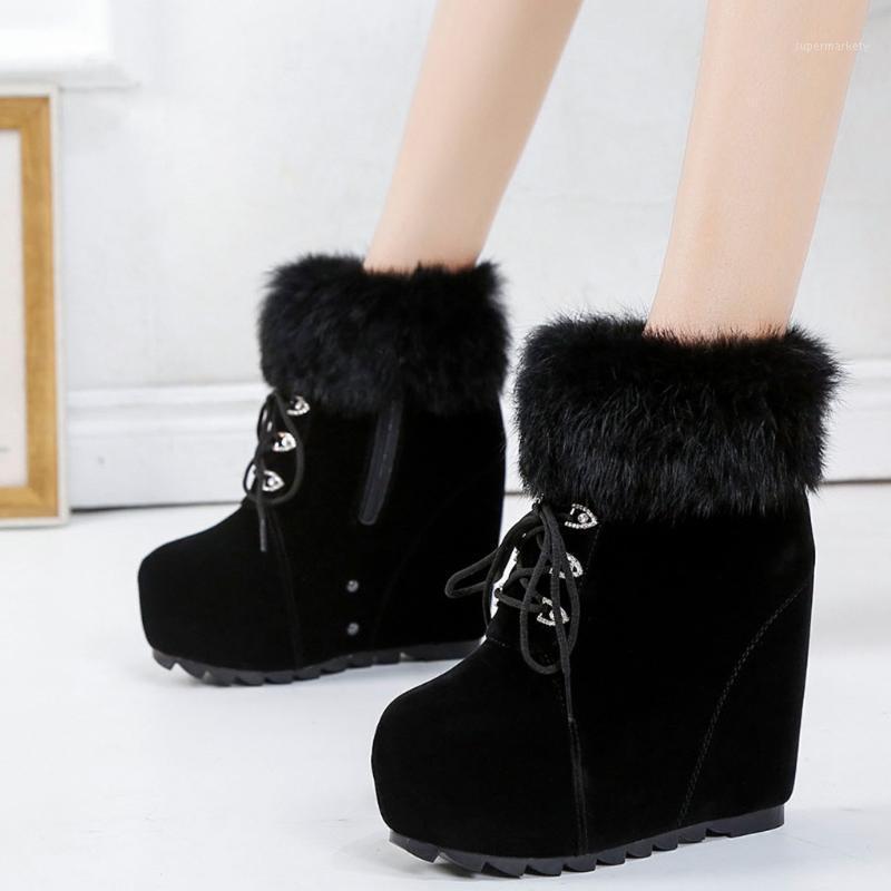 

snow boots plush boots Women's Winter Warm Shoes Platforms Increasing Short Ankle Snow bottines hiver 2020 femme#y31, Black