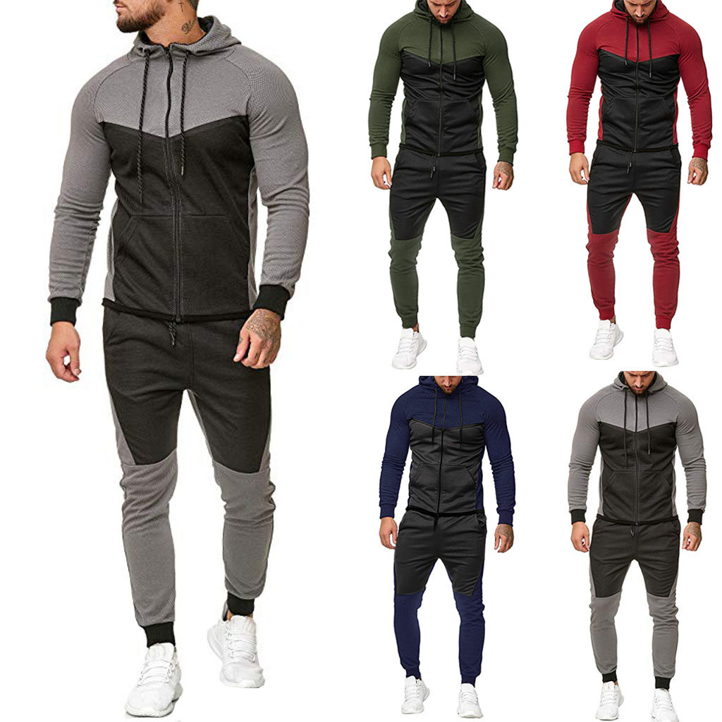 

Men Sweatsuits Contrast Color Mens Tracksuits 2020FW Jacket + Joggers Running Outerwear Men' Outfits Active Sport Sets, Gray