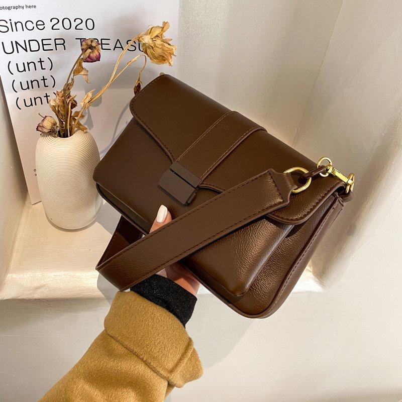 

OLSITTI Fashion Casual Solid Color Pu Leather Shoulder Bags for Women 2021 Trendy Wide Shoulder Strap Square Ladies Crossbody, Black