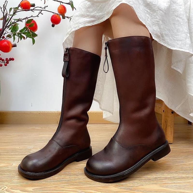 

Johnature Warm Shoes Women Boots 2020 New Winter Genuine Leather Zip Round Toe Flat With Sewing Handmade Sewing Platform Boots1, Black