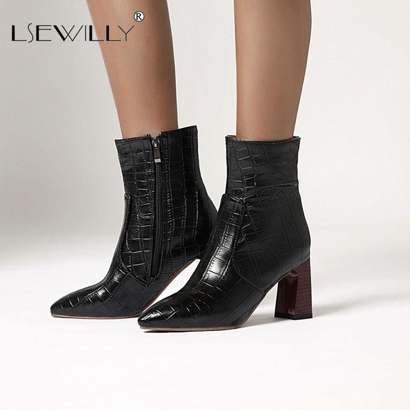 

Lsewilly 2021 Retro Pointed Toe PU Leather Concise Ankle Boots Fashion Square High Heel Zipper All Match Women Shoes Size 481, Blue