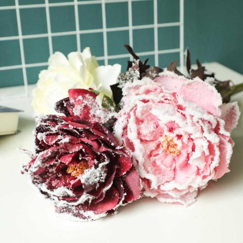 

3Pcs Simulation Christmas Snow Peony Artificial Flowers for Home Decoration Flower Wall Wedding Background Fake Flower Peonies, Pink