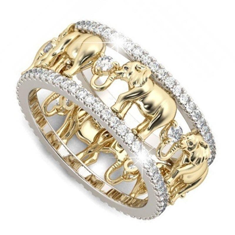 

Golden Elephant Ring Romantic Zircon Ring Man/Woman Jewelry