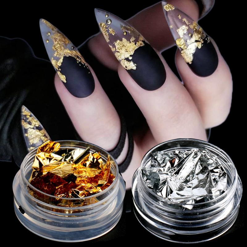 

Flakes Gold Silver Nail Art Foil Paper Irregular Aluminum Nail Sticker Sequins Glitter 3D Manicure Decoration Accessories TR1858