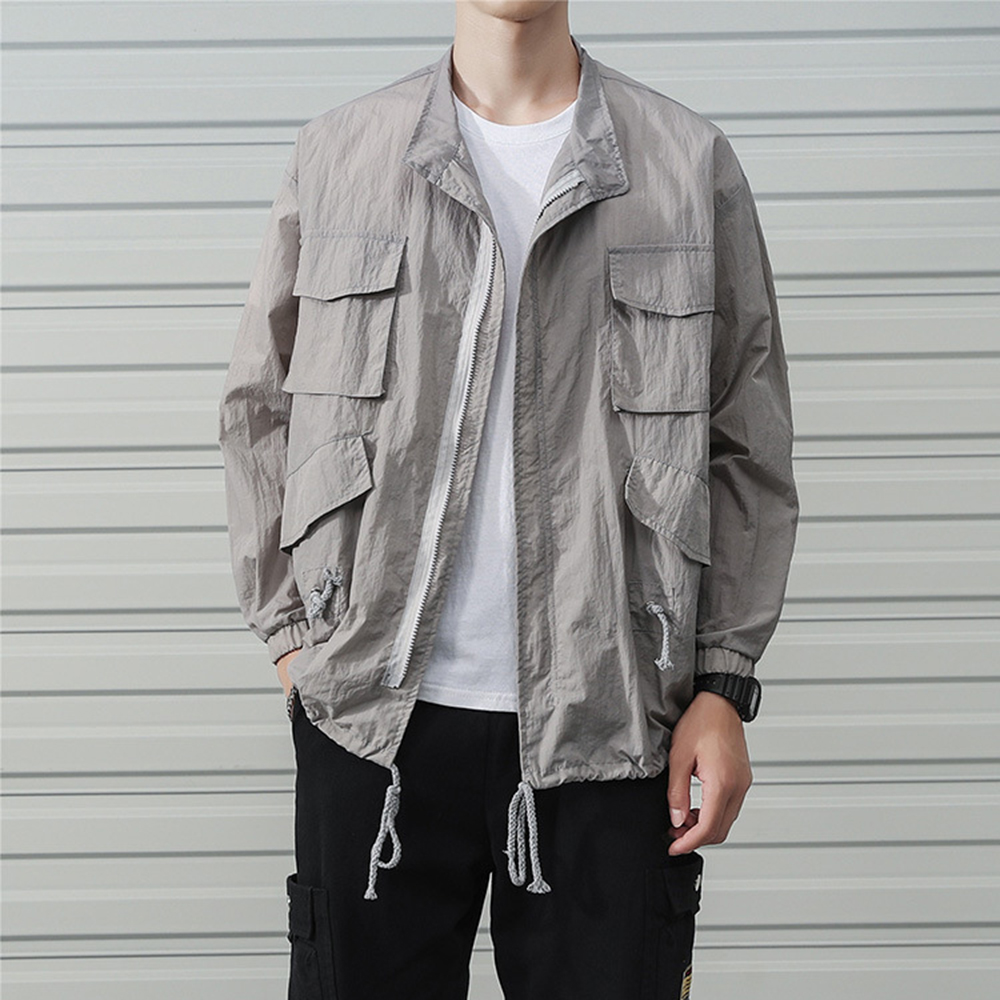 

Male Coat New Style Summer Clothes Men Ultra-thin Sense of Air Thin Jacket Hip Hop Loose Multi-pocket Streetwear, Black