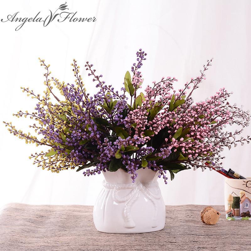 

Wholesale-1 Bouquet artificial flower 5 branches pastoral wind simulation flower plastic grass wheat wedding decoration for home1, Pink