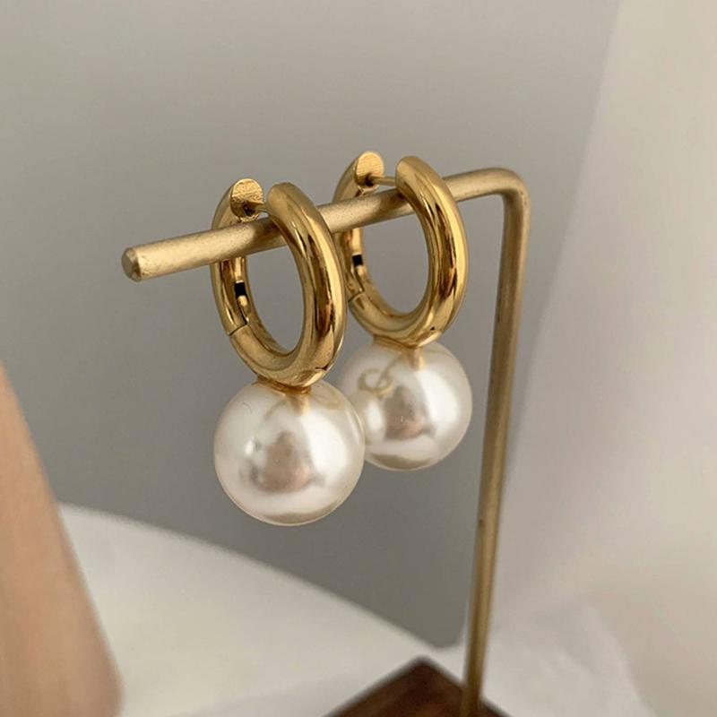 

Hoop & Huggie Pair Vintage Gentle Asymmetric Pearl Earring For Women Lobe Earrings Luxury Fine Jewelry, Golden;silver